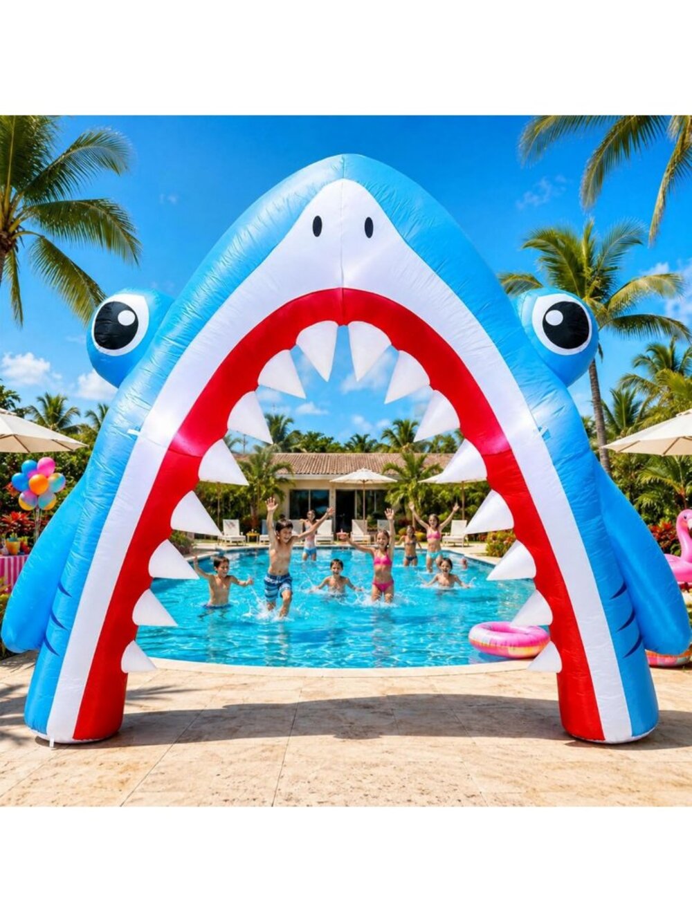 Giant Shark Inflatable Archway 9.8x8.2 Ft with LED Lights for Ocean Theme Party